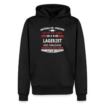 LAGERIST - Männer Premium Bio Hoodie - Schwarz - Vorne - Nico (187cm)