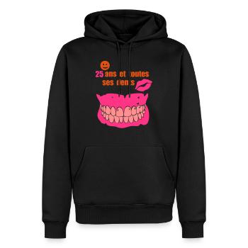 25 ans toutes ses dents anniversaire - Sweat à capuche Premium bio Homme - noir - Devant - Nico (187cm)
