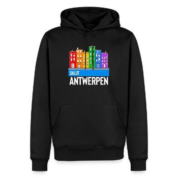 antwerpen - Männer Premium Bio Hoodie - Schwarz - Vorne - Nico (187cm)