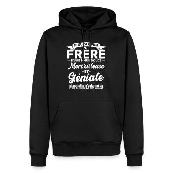 Frère Et Sœur Cadeau Humour Personnalisé - Sweat à capuche Premium bio Homme - noir - Devant - Nico (187cm)