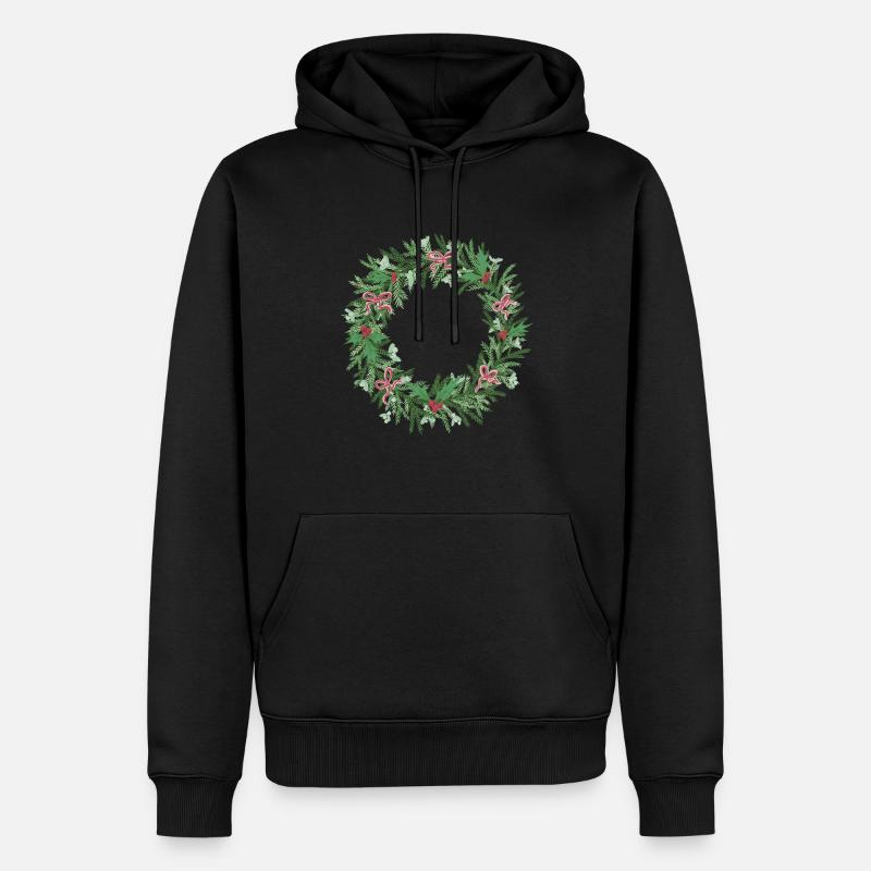 Weihnachtskranz mit roten Schleifen - Männer Premium Bio Hoodie - Schwarz