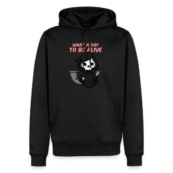 What a day to be alive - Männer Premium Bio Hoodie - Schwarz - Vorne - Nico (187cm)