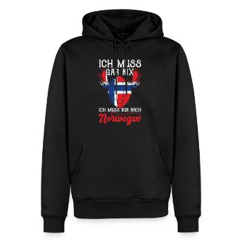 Oslo Ich muss gar nix ich muss nur nach Norwegen - Männer Premium Bio Hoodie - Schwarz - Vorne - Nico (187cm)