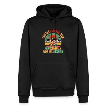 Faultier Fahrrad Team wir kommen an wenn wir - Männer Premium Bio Hoodie - Schwarz - Vorne - Nico (187cm)