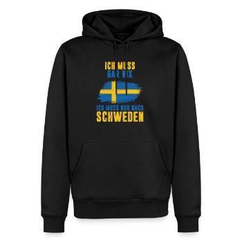 ICH MUSS GAR NIX ICH MUSS NUR NACH SCHWEDEN Skandi - Männer Premium Bio Hoodie - Schwarz - Vorne - Nico (187cm)