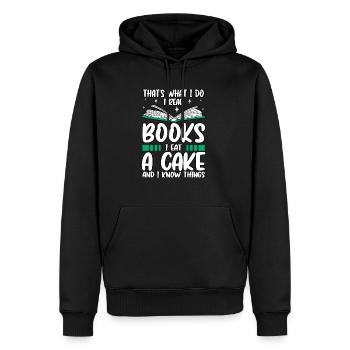 C'est drôle c'est ce que je fais Je lis des livres Je mange des gâteaux - Sweat à capuche Premium bio Homme - noir - Devant - Nico (187cm)