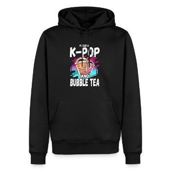 Drôle alimenté par la K-pop et le bubble tea Oppa South - Sweat à capuche Premium bio Homme - noir - Devant - Nico (187cm)