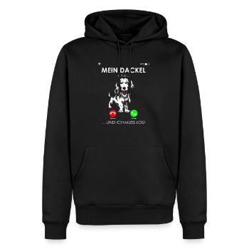 Dackel Dachshund - Mein Dackel ruft an, ich muss l - Männer Premium Bio Hoodie - Schwarz - Vorne - Nico (187cm)