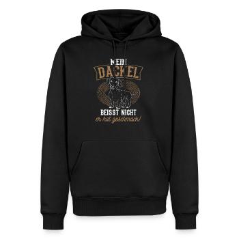 Mein Dackel beisst nicht, er hat Geschmack Dackelh - Männer Premium Bio Hoodie - Schwarz - Vorne - Nico (187cm)