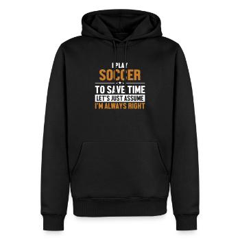 Soccer Let's Assume I'm Right Football Pro Buteur - Sweat à capuche Premium bio Homme - noir - Devant - Nico (187cm)