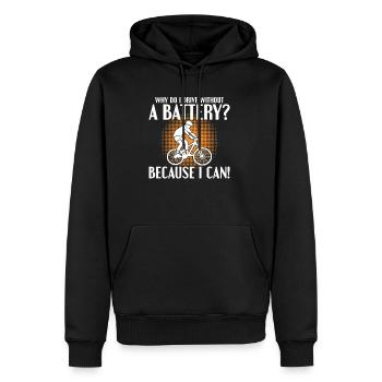 Why do I drive without a battery Anti E-Bike - Männer Premium Bio Hoodie - Schwarz - Vorne - Nico (187cm)