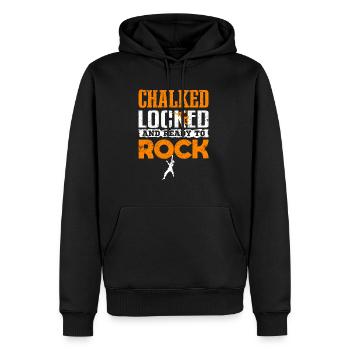Klettern Bouldern CHALKED LOCKED AND READY TO ROCK - Männer Premium Bio Hoodie - Schwarz - Vorne - Nico (187cm)