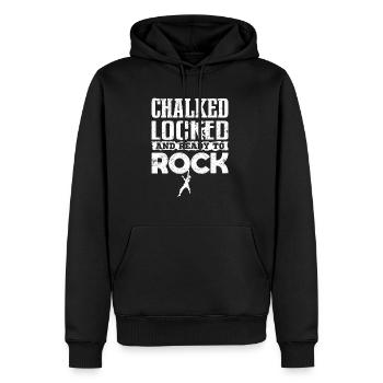 Klettern Bouldern CHALKED LOCKED AND READY TO ROCK - Männer Premium Bio Hoodie - Schwarz - Vorne - Nico (187cm)