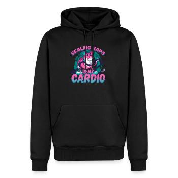 Sealing Caps Is My Cardio pour une lutte antiparasitaire - Sweat à capuche Premium bio Homme - noir - Devant - Nico (187cm)