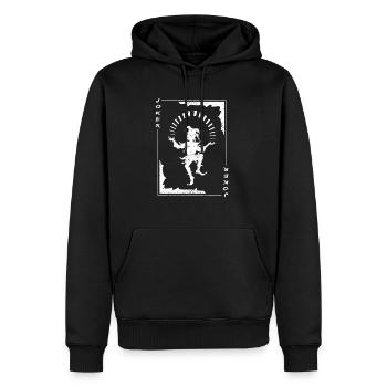JOKER Karte Spielkarten Joker - Männer Premium Bio Hoodie - Schwarz - Vorne - Nico (187cm)