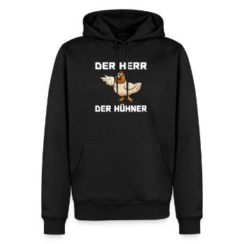 Der Herr der Hühner Bauernhof Sprüche Bauer Küken - Männer Premium Bio Hoodie - Schwarz - Vorne - Nico (187cm)