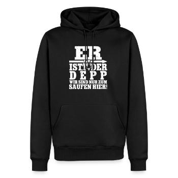 Er ist der Depp wir sind nur zum saufen - Männer Premium Bio Hoodie - Schwarz - Vorne - Nico (187cm)