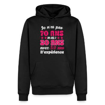 Je n'ai pas 70 ans cadeau humour anniversaire - Sweat à capuche Premium bio Homme - noir - Devant - Nico (187cm)