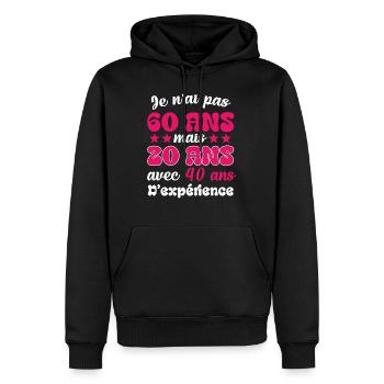 Je n'ai pas 60 ans cadeau humour anniversaire - Sweat à capuche Premium bio Homme - noir - Devant - Nico (187cm)