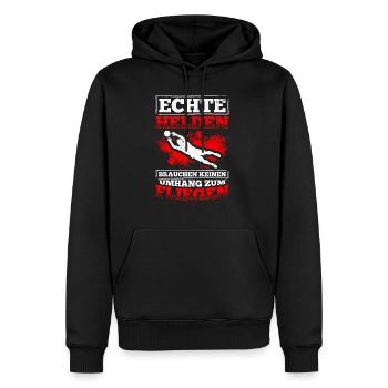 Echte Helden brauchen keinen Umhang zum Fliegen - - Männer Premium Bio Hoodie - Schwarz - Vorne - Nico (187cm)