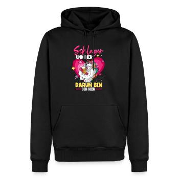 Schlagerparty Schlager und Bier darum bin ich hier - Männer Premium Bio Hoodie - Schwarz - Vorne - Nico (187cm)