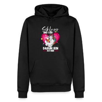 Schlagerparty Schlager und Bier darum bin ich hier - Männer Premium Bio Hoodie - Schwarz - Vorne - Nico (187cm)