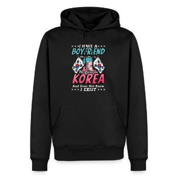 Design pop coréen pour un fan de mode K-Pop - Sweat à capuche Premium bio Homme - noir - Devant - Nico (187cm)