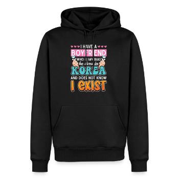 Design pop coréen pour un fan de mode K-Pop - Sweat à capuche Premium bio Homme - noir - Devant - Nico (187cm)