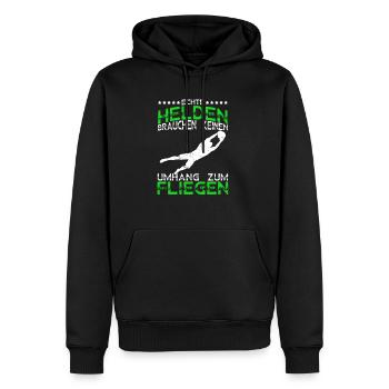 Echte Helden brauchen keinen Umhang zum Fliegen - - Männer Premium Bio Hoodie - Schwarz - Vorne - Nico (187cm)