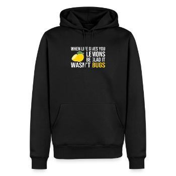 Life Gives You Lemons Not Bugs Full Stack - Men’s Premium Organic Hoodie - black - Front - Nico (187cm)