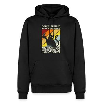 Coffee spelled backwards is Eeffoc | I Hate Mornin - Männer Premium Bio Hoodie - Schwarz - Vorne - Nico (187cm)