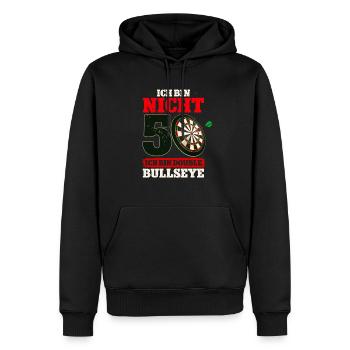 Ich bin nicht 50 ich bin Double Bullseye Darts - Männer Premium Bio Hoodie - Schwarz - Vorne - Nico (187cm)