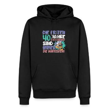 Die Ersten 40 Jahre Der Kindheit Sind Immer Die - Männer Premium Bio Hoodie - Schwarz - Vorne - Nico (187cm)