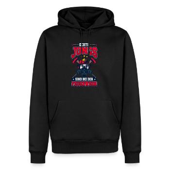 Echte Jungs Sind Bei Der Feuerwehr Feuerwehrmann - Männer Premium Bio Hoodie - Schwarz - Vorne - Nico (187cm)