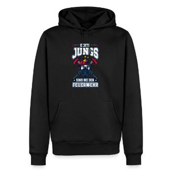 Echte Jungs Sind Bei Der Feuerwehr Feuerwehrmann - Männer Premium Bio Hoodie - Schwarz - Vorne - Nico (187cm)