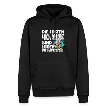 Die Ersten 40 Jahre Der Kindheit Sind Immer Die - Männer Premium Bio Hoodie - Schwarz - Vorne - Nico (187cm)