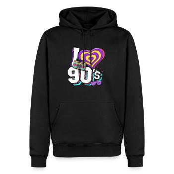 Années 90 J’aime années 90 - Sweat à capuche Premium bio Homme - noir - Devant - Nico (187cm)