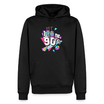 Les années 90 J’aime les années 90 - Sweat à capuche Premium bio Homme - noir - Devant - Nico (187cm)