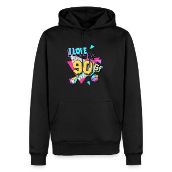 Les années 90 J’aime les années 90 - Sweat à capuche Premium bio Homme - noir - Devant - Nico (187cm)