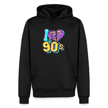 Années 90 J’aime années 90 - Sweat à capuche Premium bio Homme - noir - Devant - Nico (187cm)