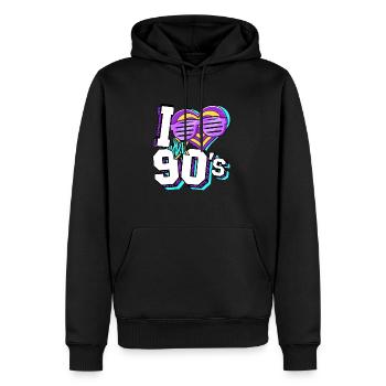 Années 90 J’aime années 90 - Sweat à capuche Premium bio Homme - noir - Devant - Nico (187cm)