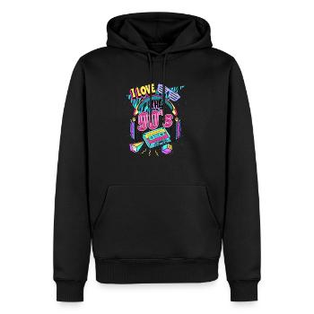 Les années 90 J’aime les années 90 - Sweat à capuche Premium bio Homme - noir - Devant - Nico (187cm)