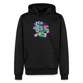Années 80 J’aime Les années 80 - Sweat à capuche Premium bio Homme - noir - Devant - Nico (187cm)
