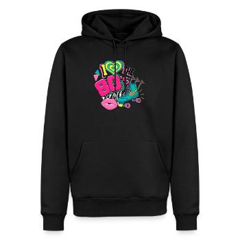 Années 80 J’aime Les années 80 - Sweat à capuche Premium bio Homme - noir - Devant - Nico (187cm)