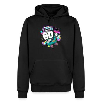 Années 80 J’aime Les années 80 - Sweat à capuche Premium bio Homme - noir - Devant - Nico (187cm)