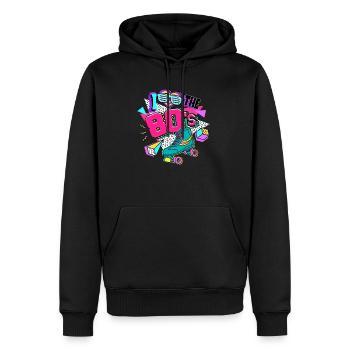 Années 80 J’aime Les années 80 - Sweat à capuche Premium bio Homme - noir - Devant - Nico (187cm)