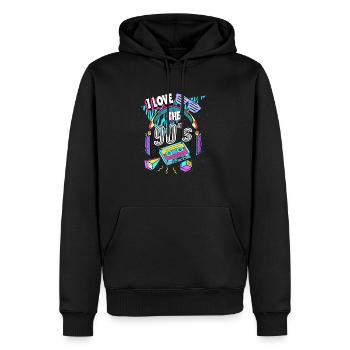 Les années 90 J’aime les années 90 - Sweat à capuche Premium bio Homme - noir - Devant - Nico (187cm)