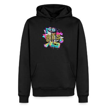 Années 80 J’aime Les années 80 - Sweat à capuche Premium bio Homme - noir - Devant - Nico (187cm)