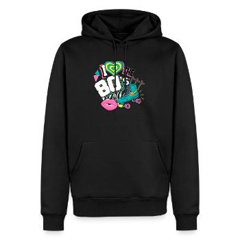 Années 80 J’aime Les années 80 - Sweat à capuche Premium bio Homme - noir - Devant - Nico (187cm)