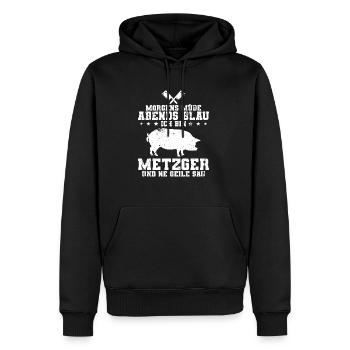 Fleischer Metzger - Männer Premium Bio Hoodie - Schwarz - Vorne - Nico (187cm)